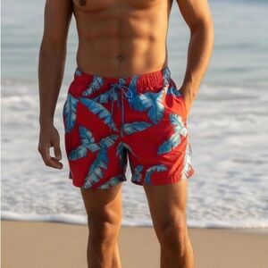 Tommy Bahama Swim Trunks Men XXL Relax Blue/Red Hawaiian‎ Lined Board Shorts